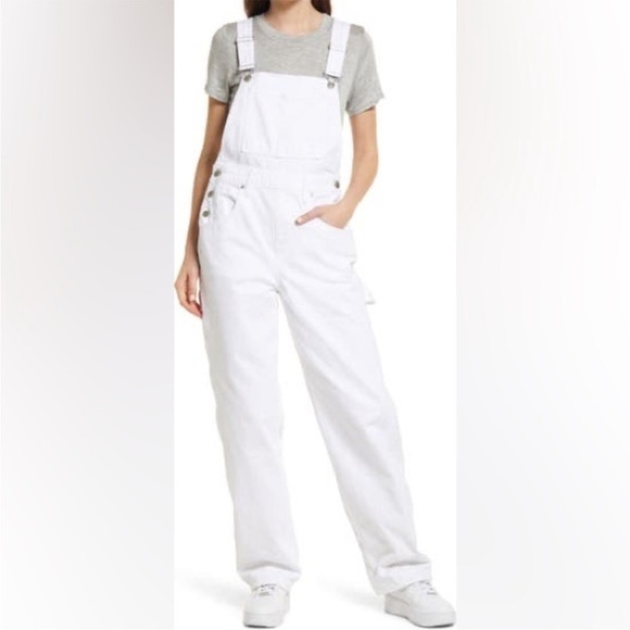 NWT Good American Good 90s white denim Overalls - Picture 1 of 16